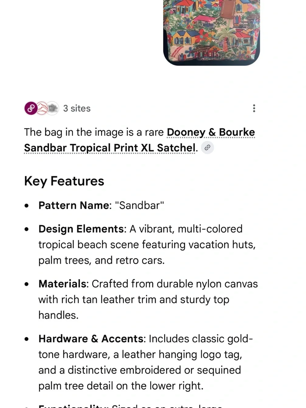 Dooney & Bourke #159 SandbarRARE Tropical Print XL Satchel